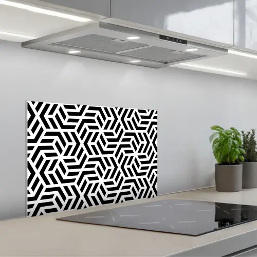 Design - Geometrie - Patroon - Zwart - Wit keuken achterwand spatscherm klein 900 -3d_schuin