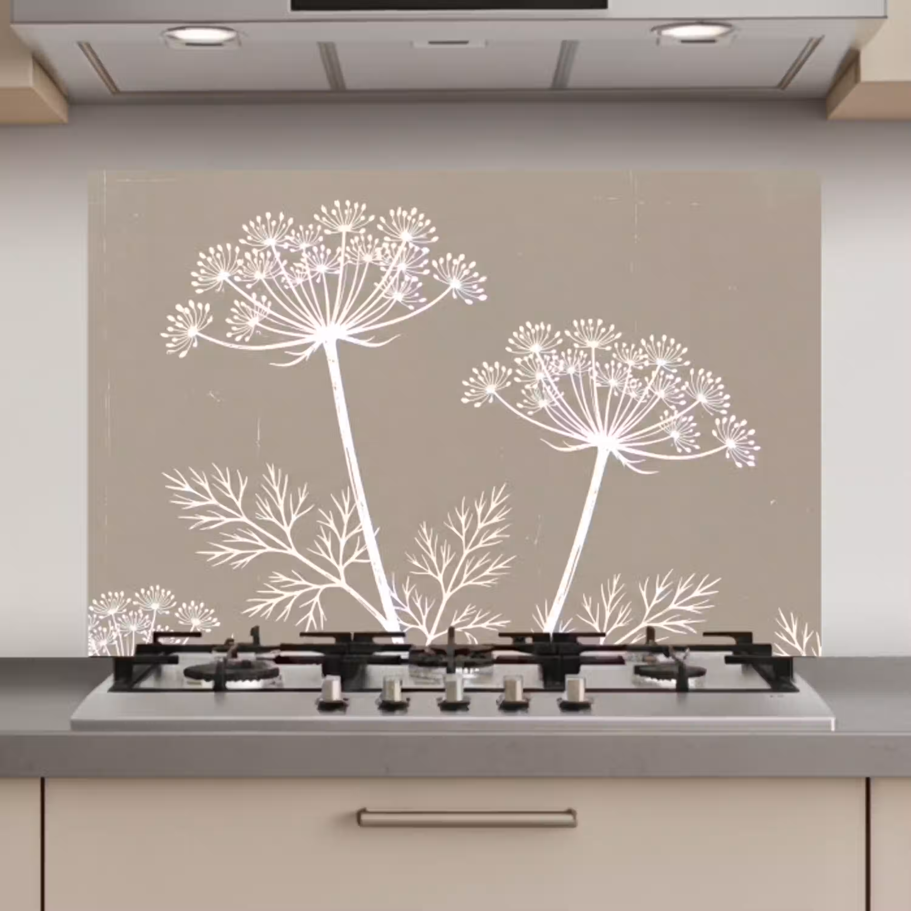 Grafisch - Fluitenkruid - Taupe keuken achterwand spatscherm klein -3d_website
