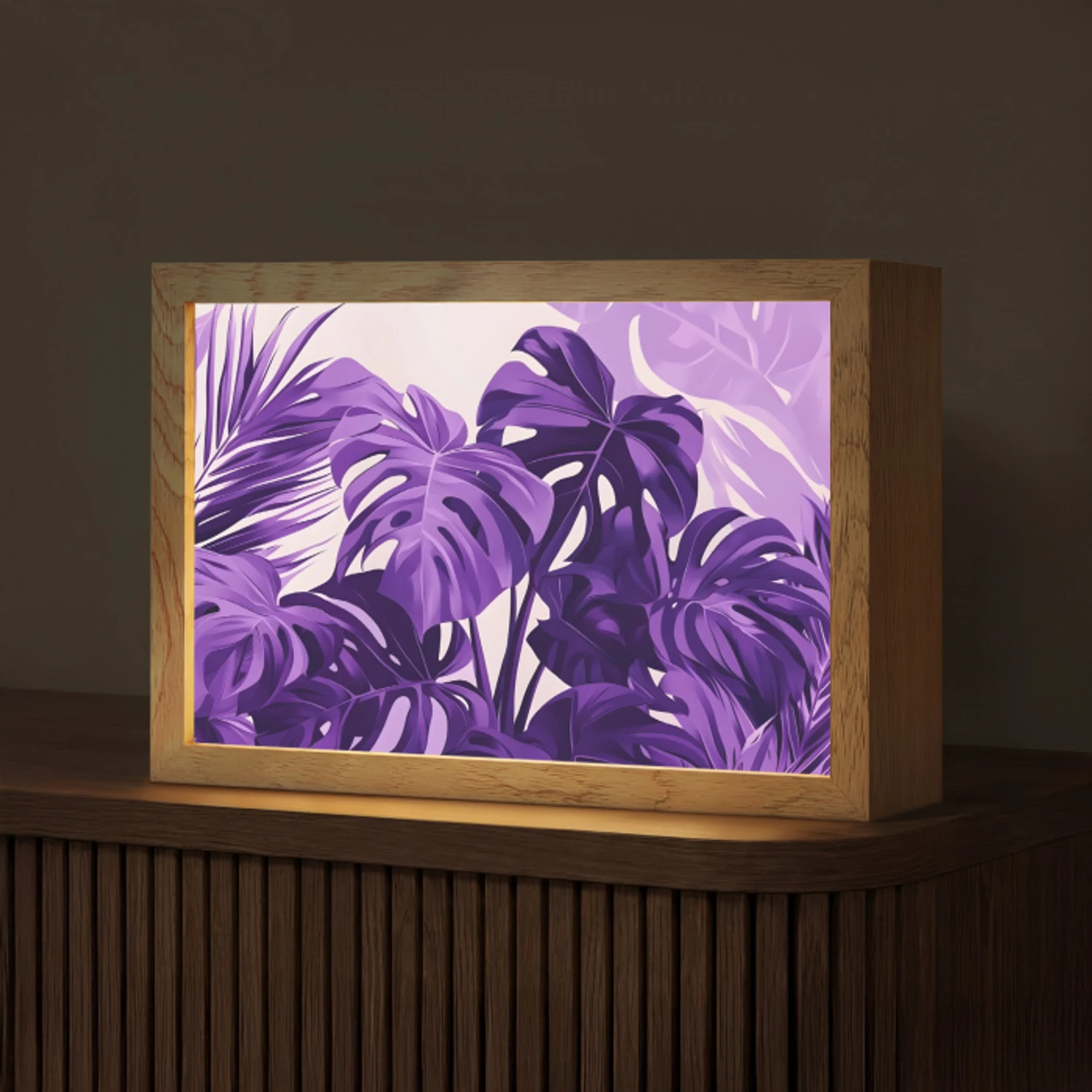 Bladeren - Paars - Tropisch - Abstract Light Box met kabel (Tafellamp) klein -z3d_website