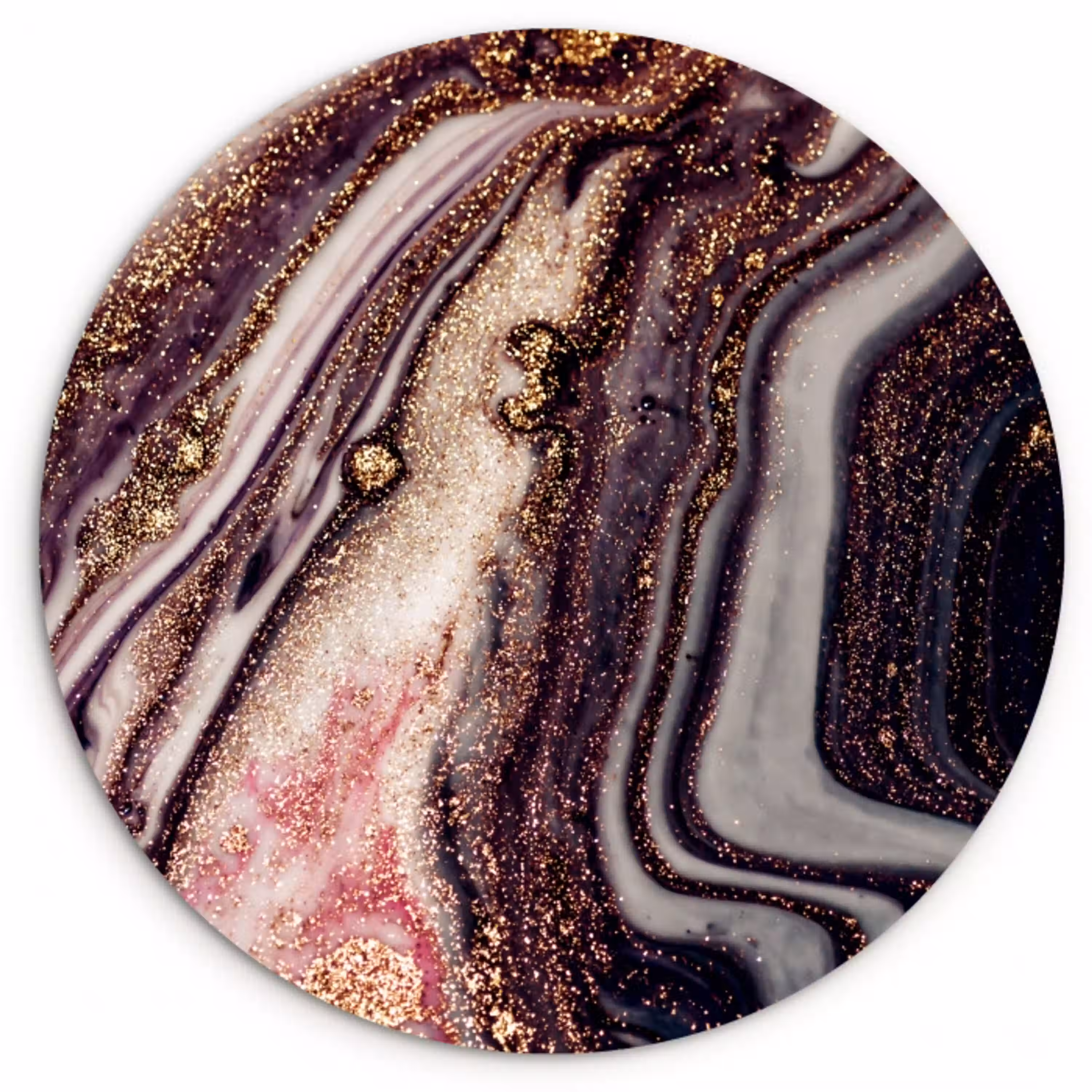 Marmer - Roze - Goud - Glitter - Marmerlook Wandcirkel kunststof plaat 5mm dik klein -3d