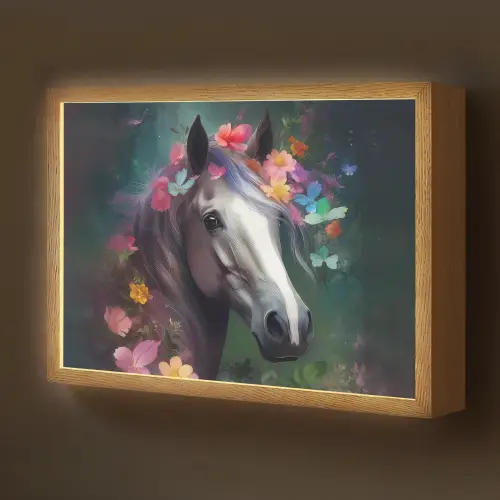 Paard - Natuur - Bloemen - Bos - Dieren Light Box met batterij (Wandlamp kind) middel -z3d_website
