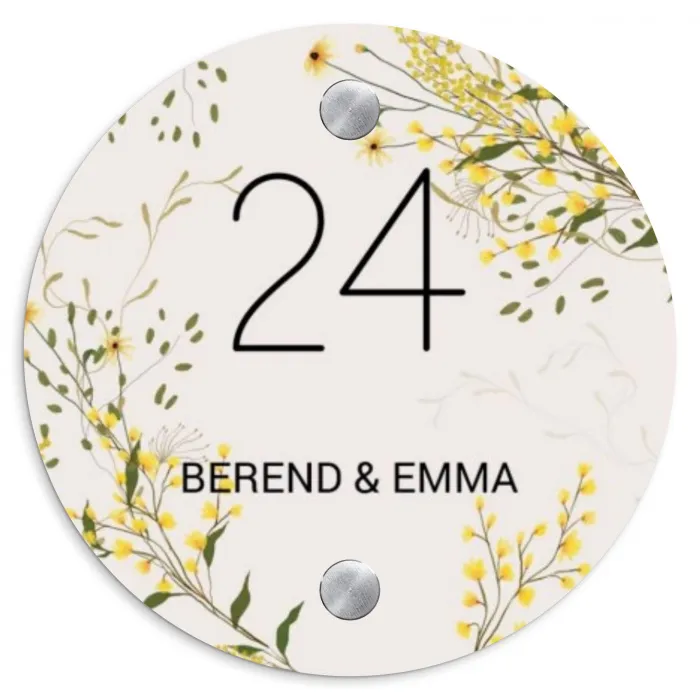Gele bloemen - Klassiek Naambord Rond klein -3d
