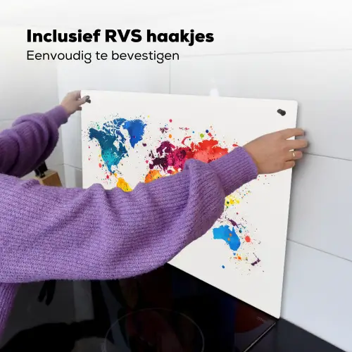 Wereldkaart - Graffiti - Kleurrijk Inductie beschemer met haakjes klein -ky-ophangen-nl