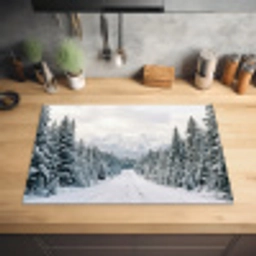 Weg - Sneeuw - Naaldbos - Winter - Avontuurlijk Inductie beschermer vinyl 3mm klein -sfeer5