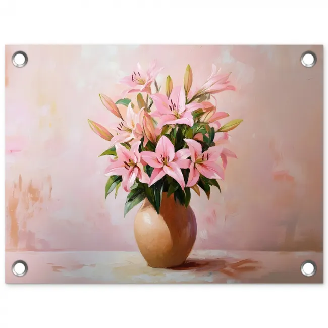 Vaas - Bloemen - Roze tuinposter los doek klein -3d