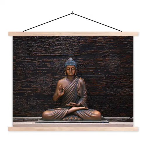 Boeddha - Buddha beeld - Bruin - Spiritueel - Meditatie textielposter latten blank klein -3d