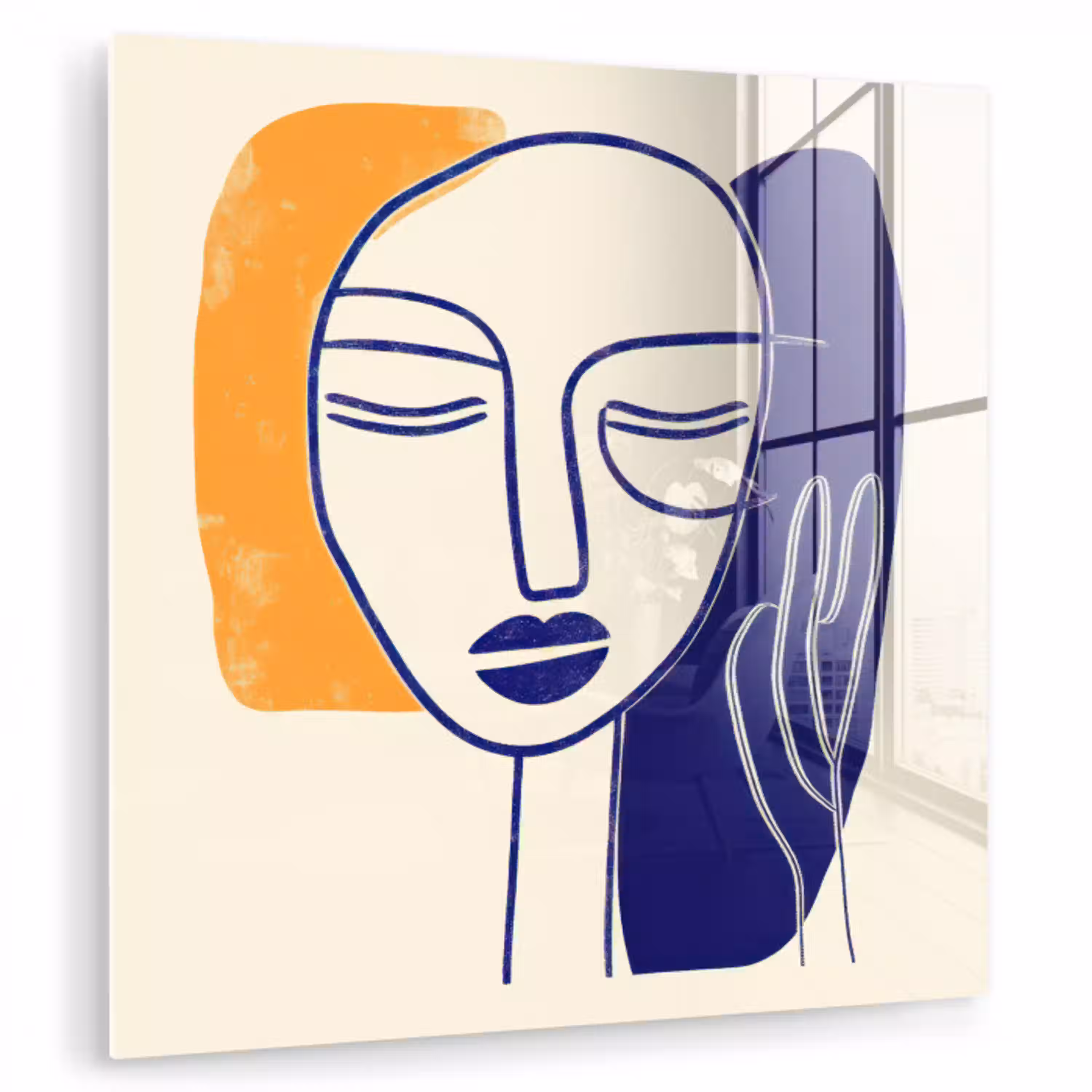 Minimalistisch - Gezicht - Hand - Oranje - Blauw plexiglas 5mm klein -zzzproduct_nieuw