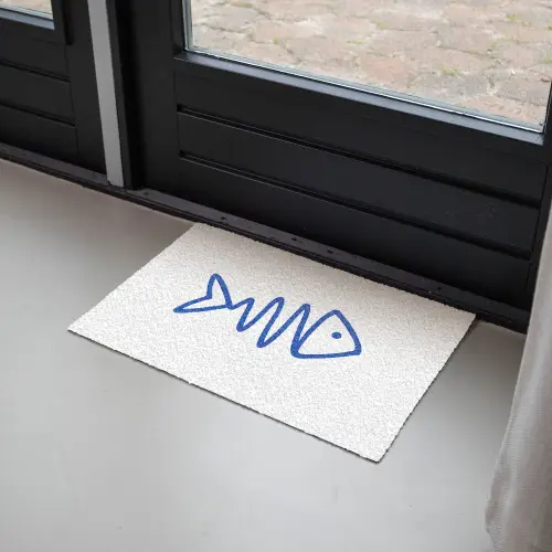 Vis - Minimalistisch - Blauw - Lijn Deurmat klein -sfeer2