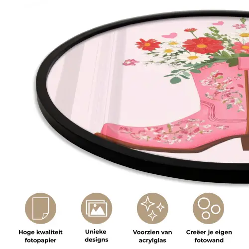 Cowboylaarzen - Roze - Boeket - Bloemen Fotolijst rond zonder passe partout klein -closeup_NL