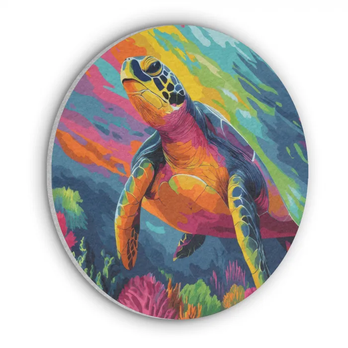 Koraal - Schildpad - Abstract - Water Akoestische PET Vilt - Rond klein -3d