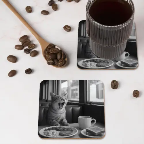 Kat - Koffie - Brood - Zwart onderzetter kurk middel -sfeer2