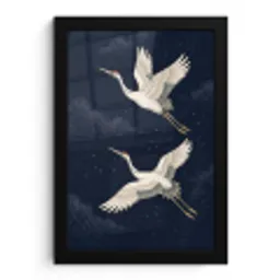Kraanvogels - Nachthemel - Blauw fotolijst zwart zonder passe partout klein -3d
