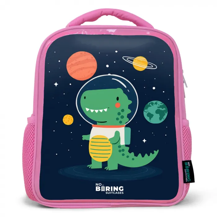 Ruimte - Dino - Planeten - Sterren Kinderrugzak - Roze middel -3d