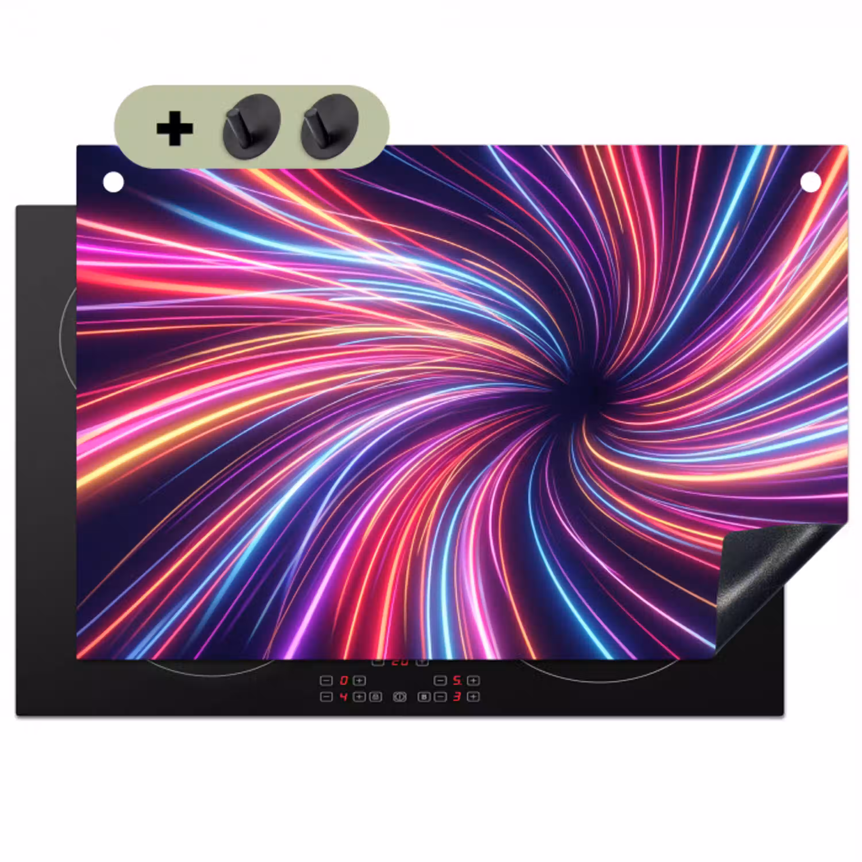 Abstract - Swirl - Futuristic - Neon Inductie beschemer met haakjes klein -3d