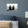 Vrouwen - Zonnehoed - Strand - Zwart - Wit poster papier klein -sfeer2