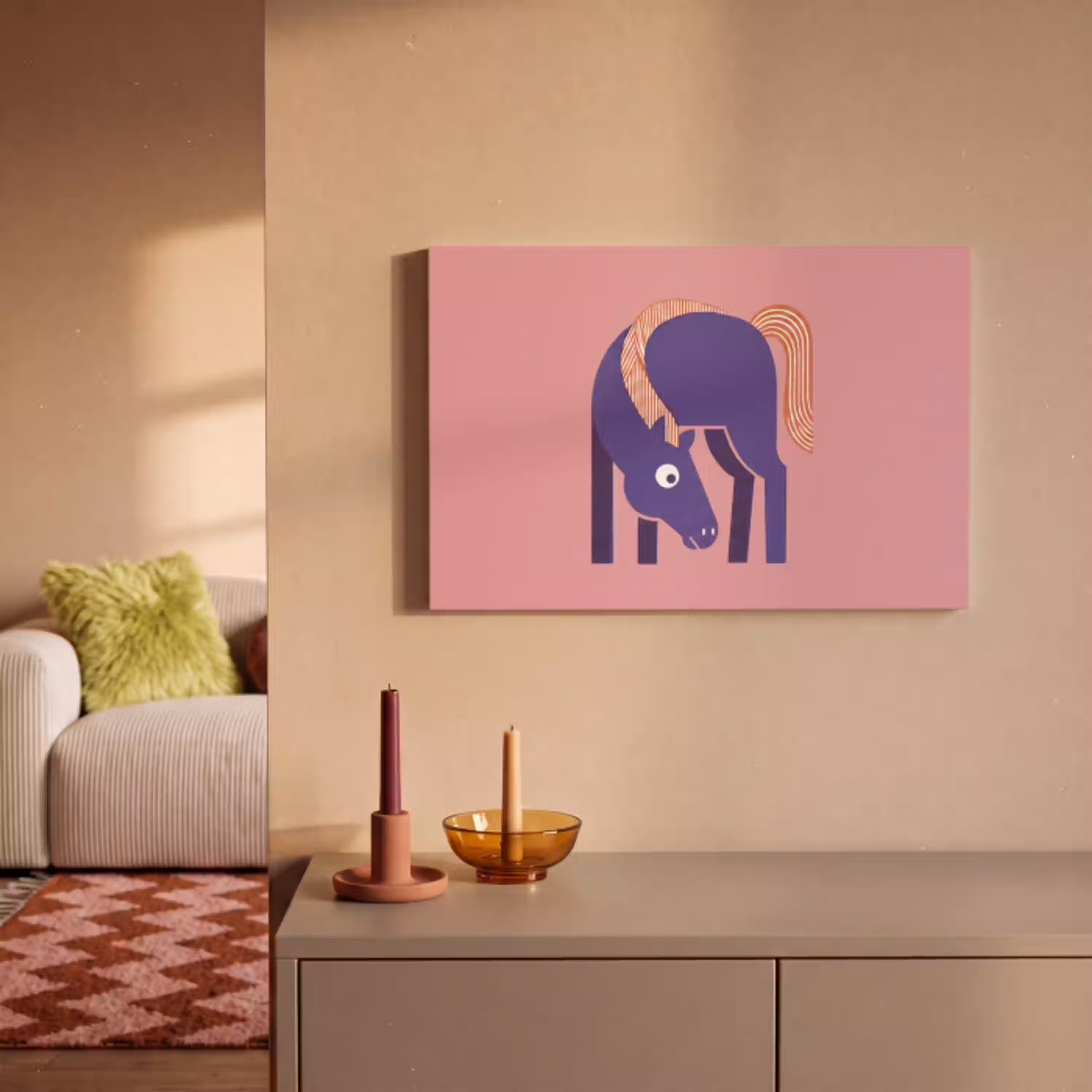 Paard - Abstract - Dieren - Modern - Blauw canvas 2cm klein -sfeer1