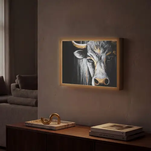 Stier - Hoorns - Snuit - Goud Light Box met batterij (Wandlamp) middel -sfeer1