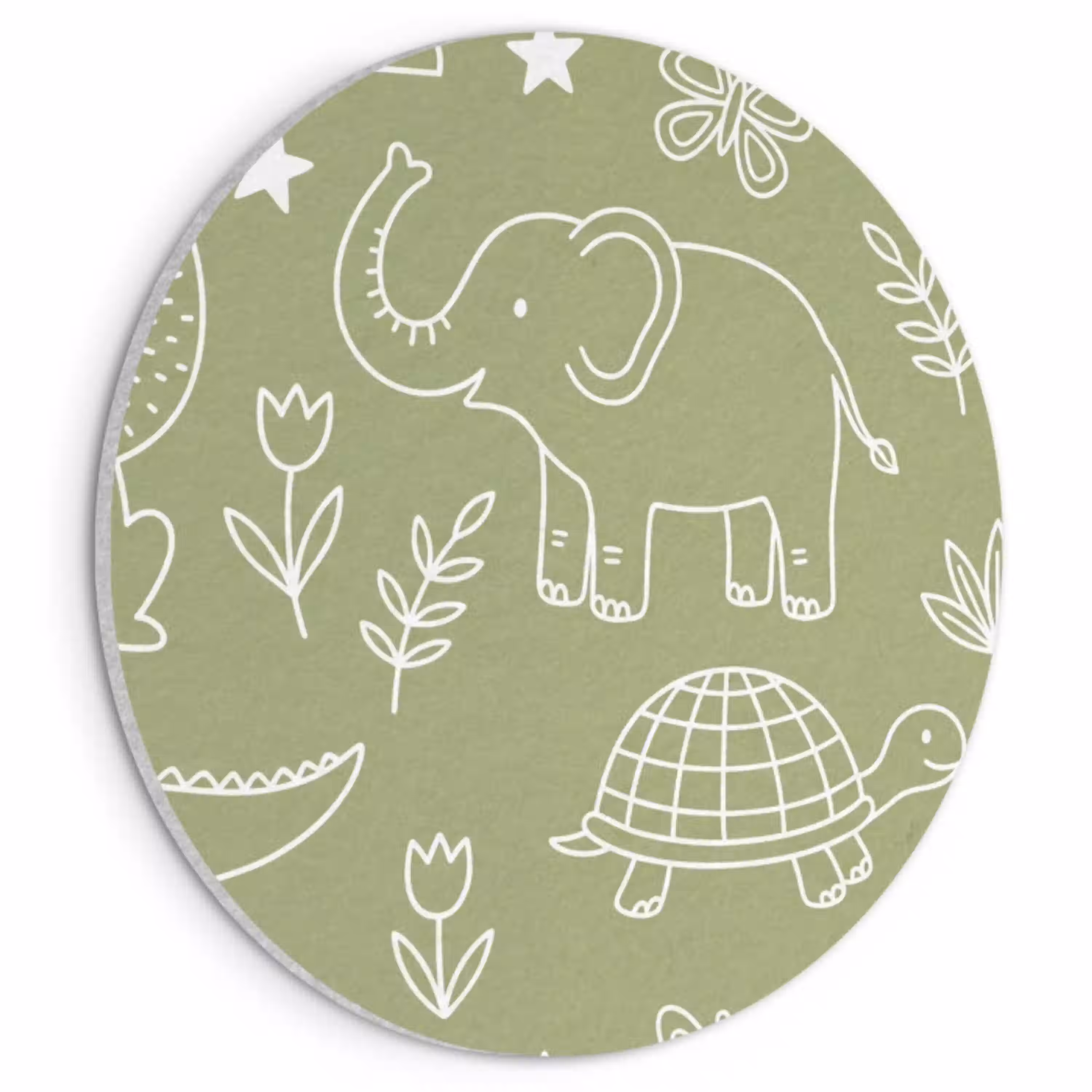 Dieren - Patroon - Illustratie - Natuur - Groen Akoestische PET Vilt - Rond klein -3d