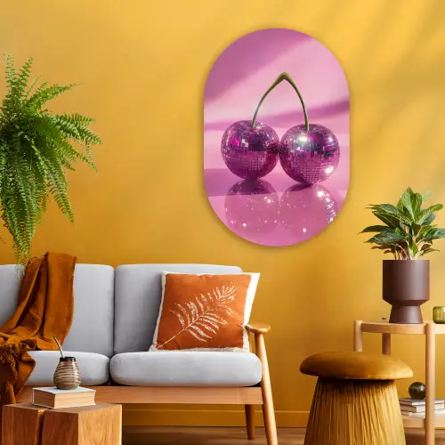 Glitter - Discobol - Roze - Kersen Wandcirkel Ovaal Glas middel -sfeer4