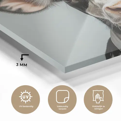Koe - Zwart - Wit - Kok plexiglas 5mm klein -sfeer2
