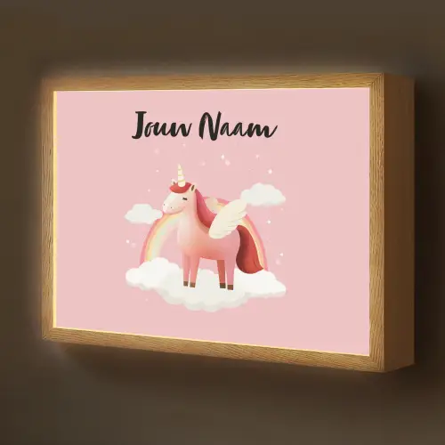 Eenhoorn - Vleugels - Roze - Regenboog Light Box met batterij (Wandlamp kind) middel -z3d_website