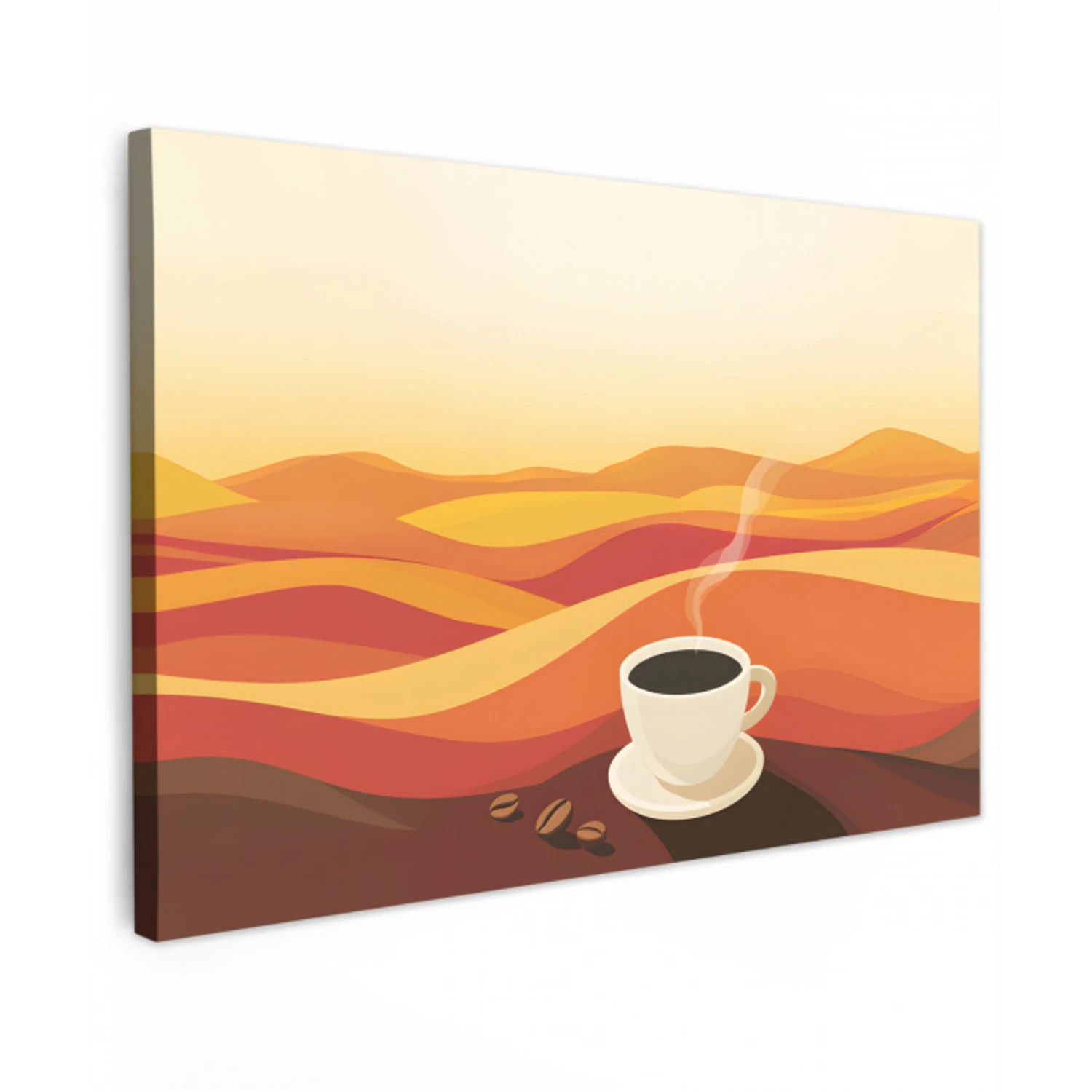 Koffie - Landschap - Oranje - Koffiebonen Tuinposter op houten frame 2 cm dik klein -3d