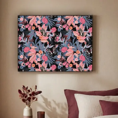 Zomer - Vlinder - Zwart - Roze Textielframe zwart klein 947 -sfeer1