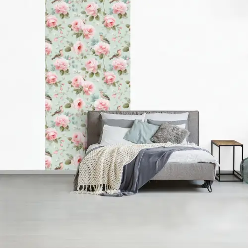 Rozen - Vogels - Pastel - Kleurrijk fotobehang vinyl groot 64 -slaapkamer