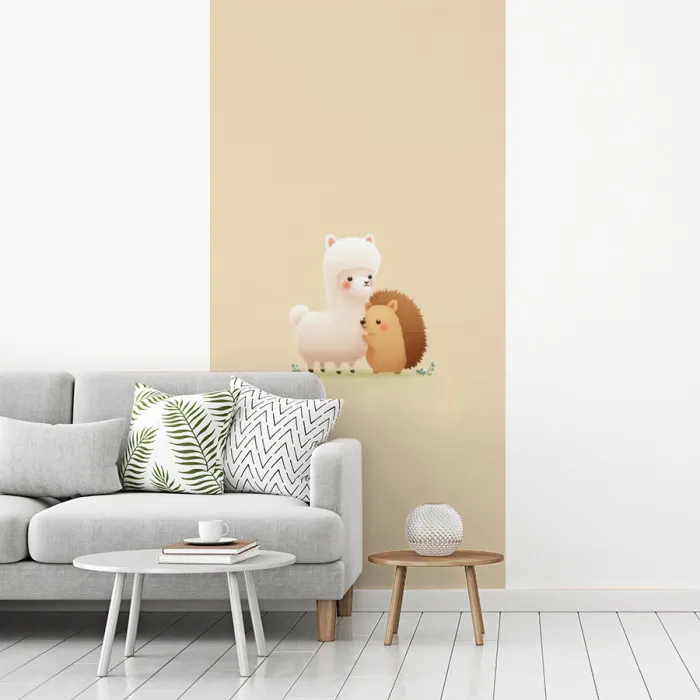 Alpaca - Egel - Bruin - Knuffelen fotobehang vinyl groot -woonkamer