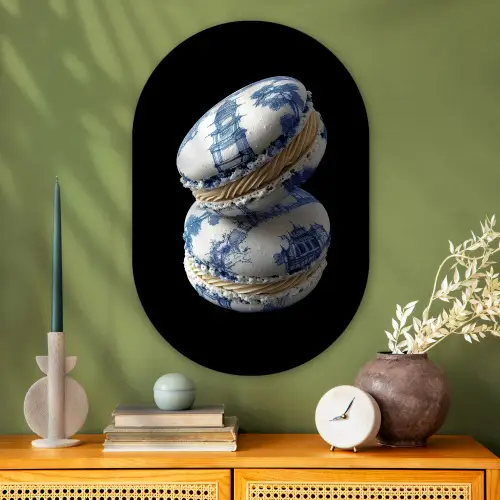 Eten - Macarons - Delfts blauw - Koekjes Wandcirkel Ovaal Glas middel -sfeer2