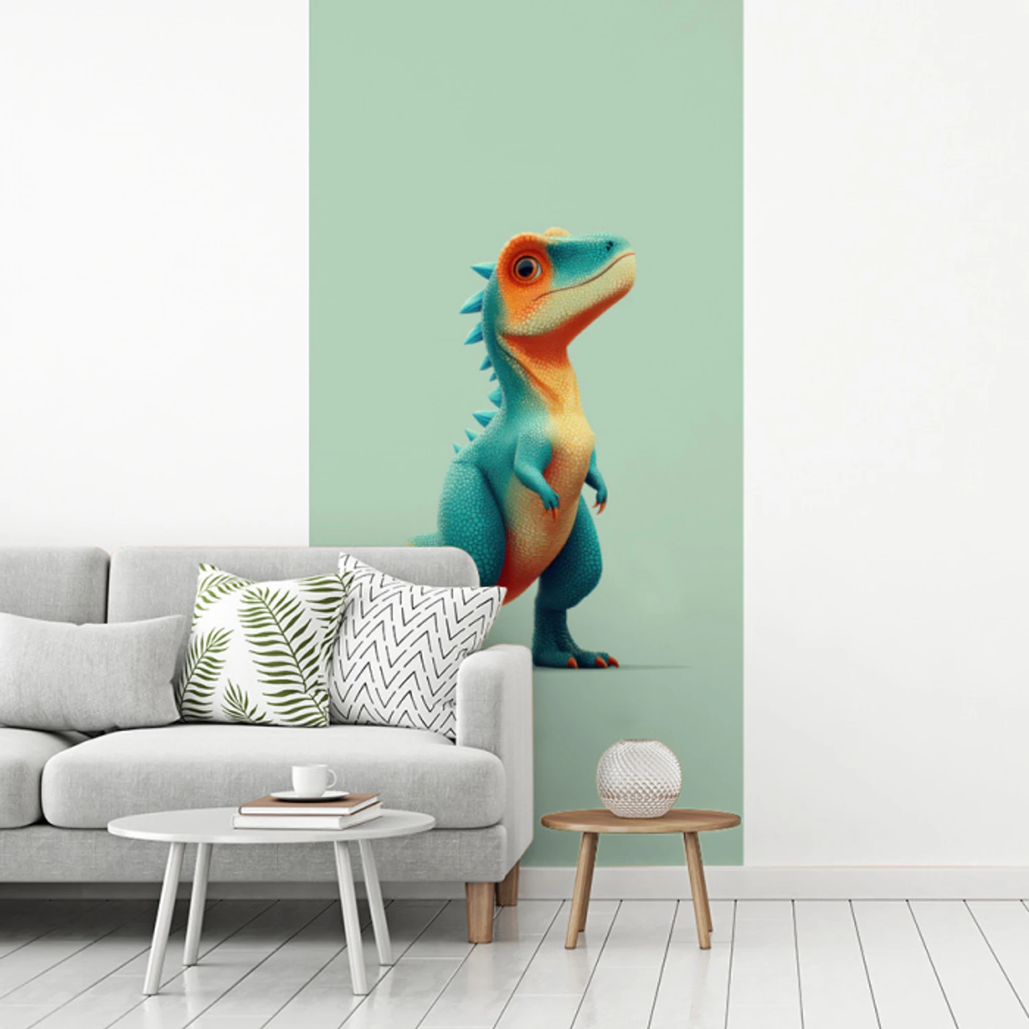 Cartoon - Dino - Oranje - Stekels fotobehang vinyl groot -woonkamer