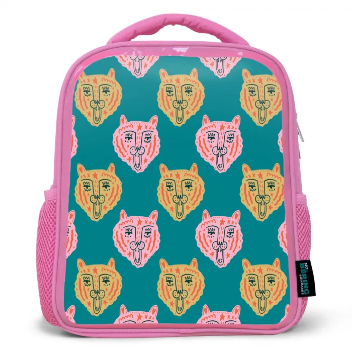Kattengezichten - Sterren - Turquoise Kinderrugzak - Roze middel 863 -3d