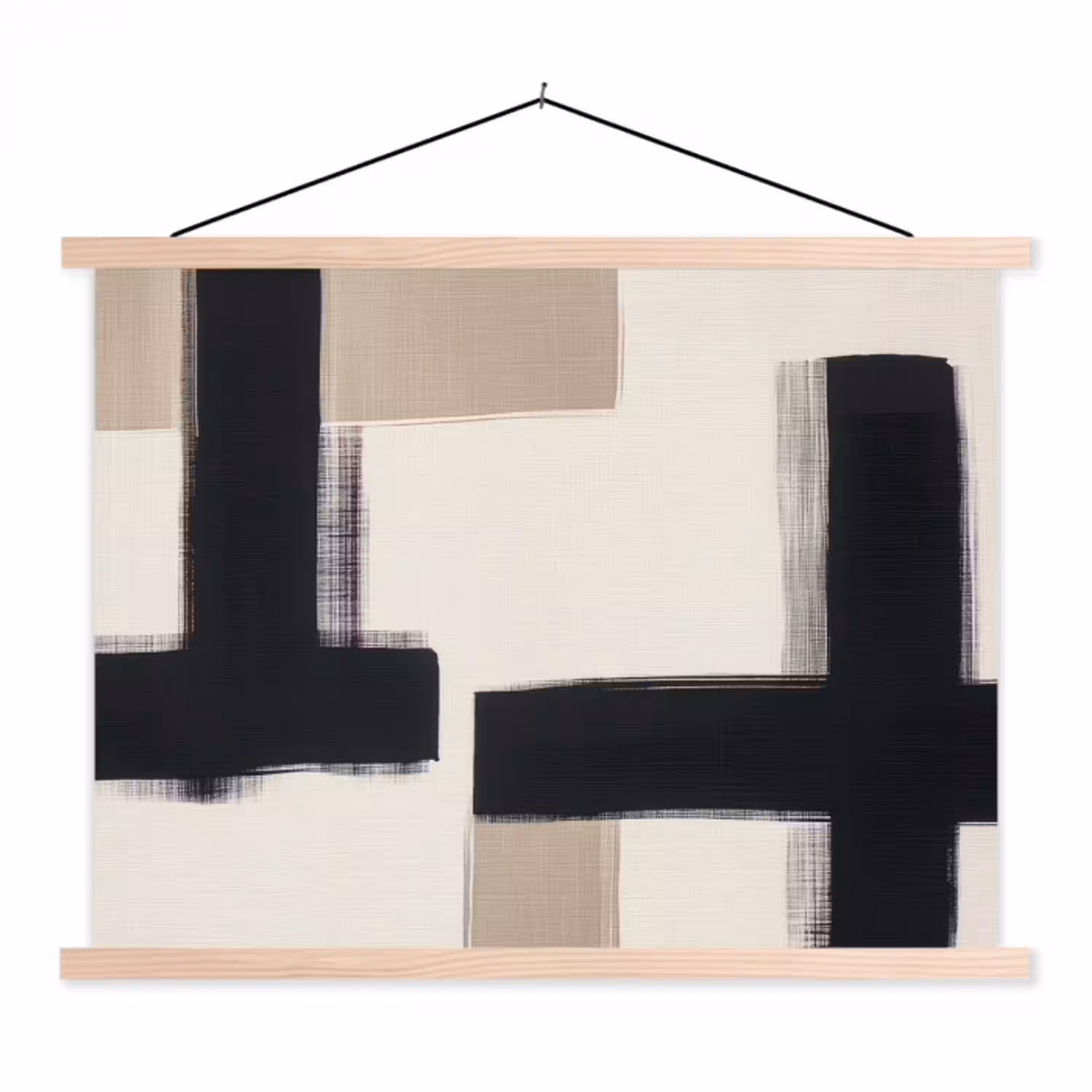Zwart - Abstract - Japandi textielposter latten blank klein -3d