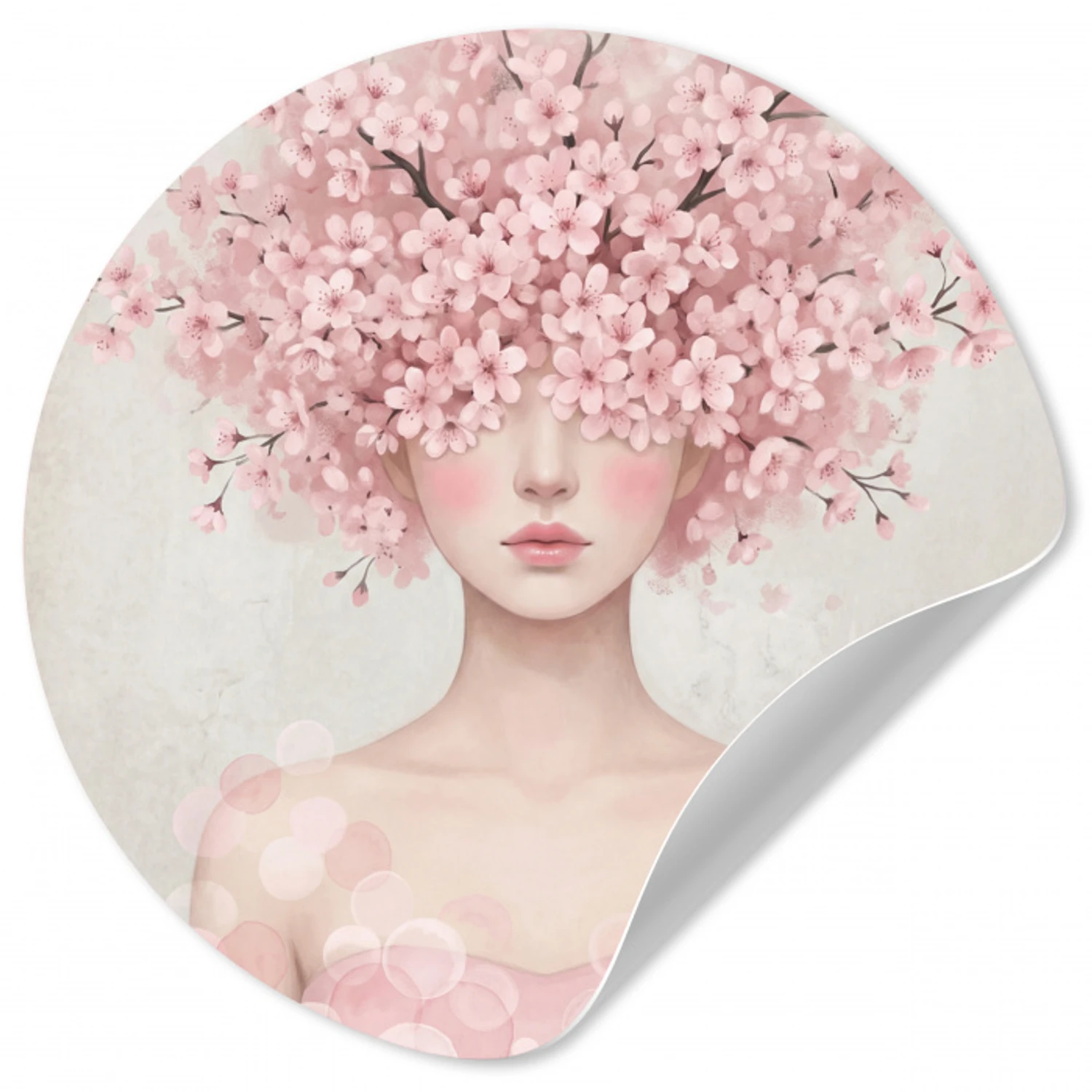 Portret - Kersenbloesem - Roze Wandcirkel behangsticker klein -3d