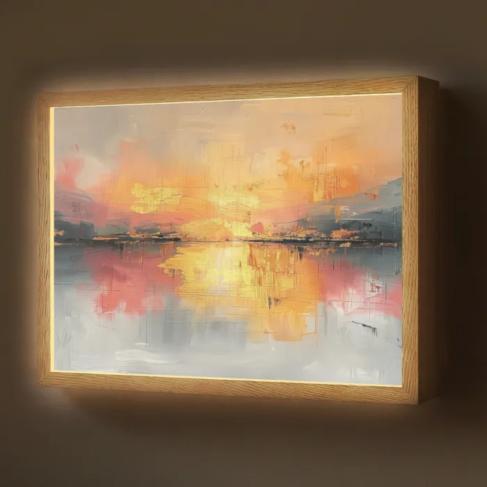Modern - Abstract - Goud - Roze Light Box met batterij (Wandlamp) middel -z3d_website