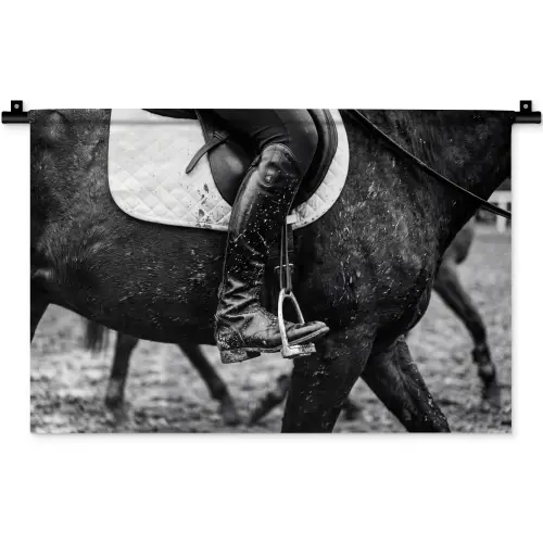 Paard - Sport - Zwart - Wit Wandkleed katoen klein -zz3d