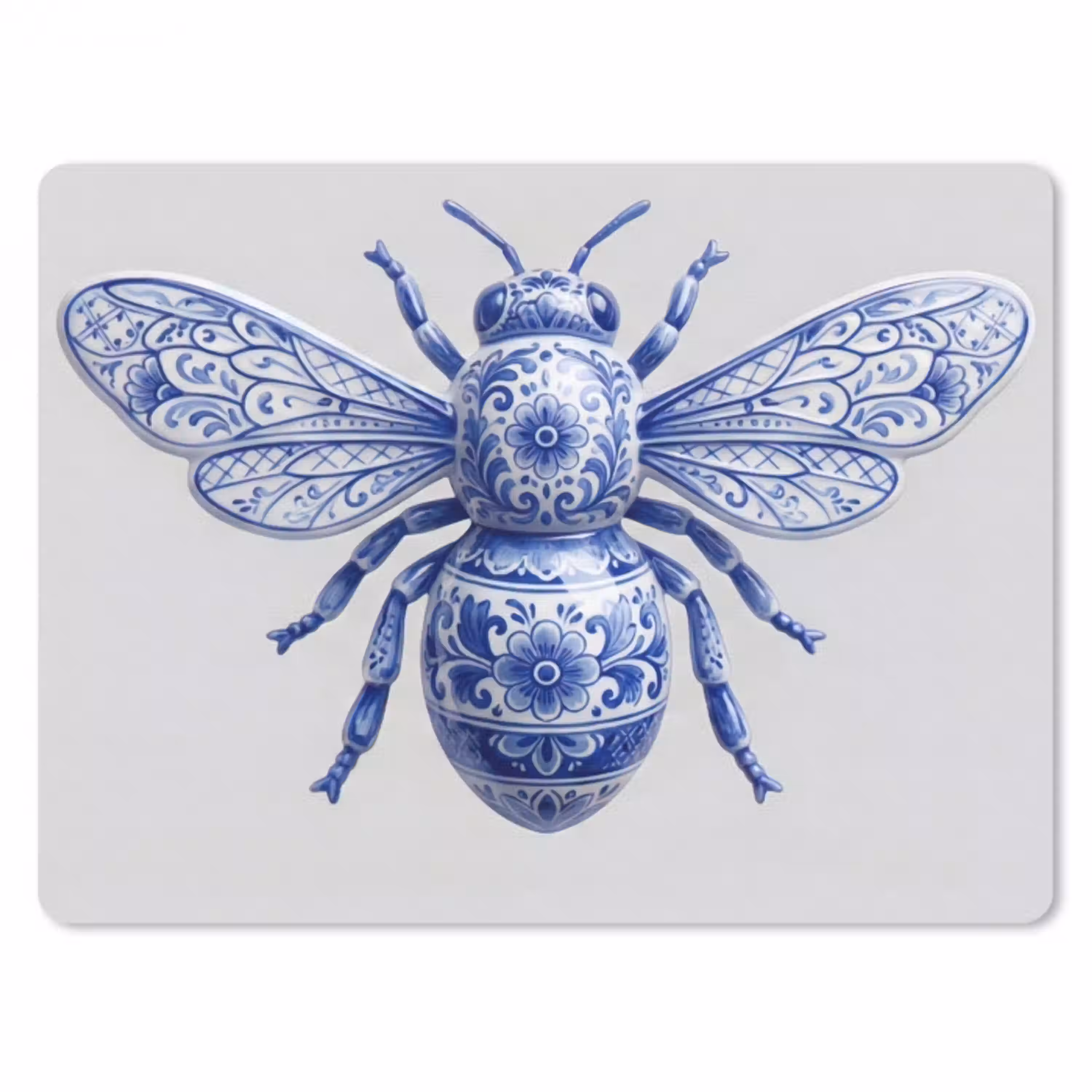 Bij - Modern - Delfts - Blauw muismat rubber klein -3d