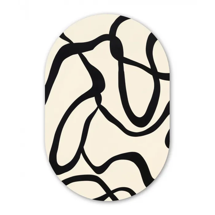 Abstract - Lijnen - Modern - Beige Wandcirkel Ovaal Glas middel -3d