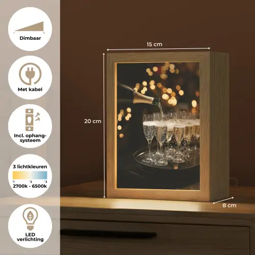 Lichtjes - Champagne - Dienblad - Glazen Light Box met kabel (Tafellamp) klein -USP_NL