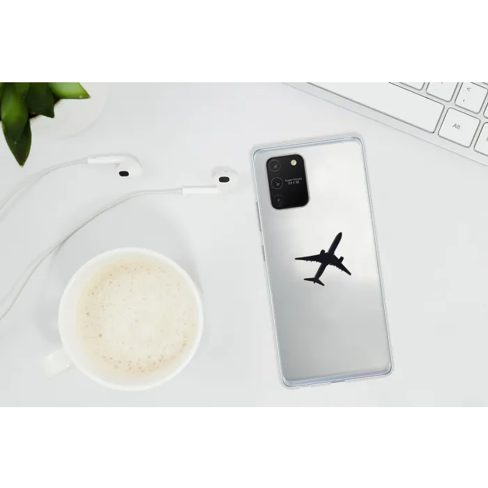 Minimalistisch - Silhouet - Zwart - Vliegtuig Telefoonhoesje Samsung Galaxy S10 Lite klein -oordopS10Lite