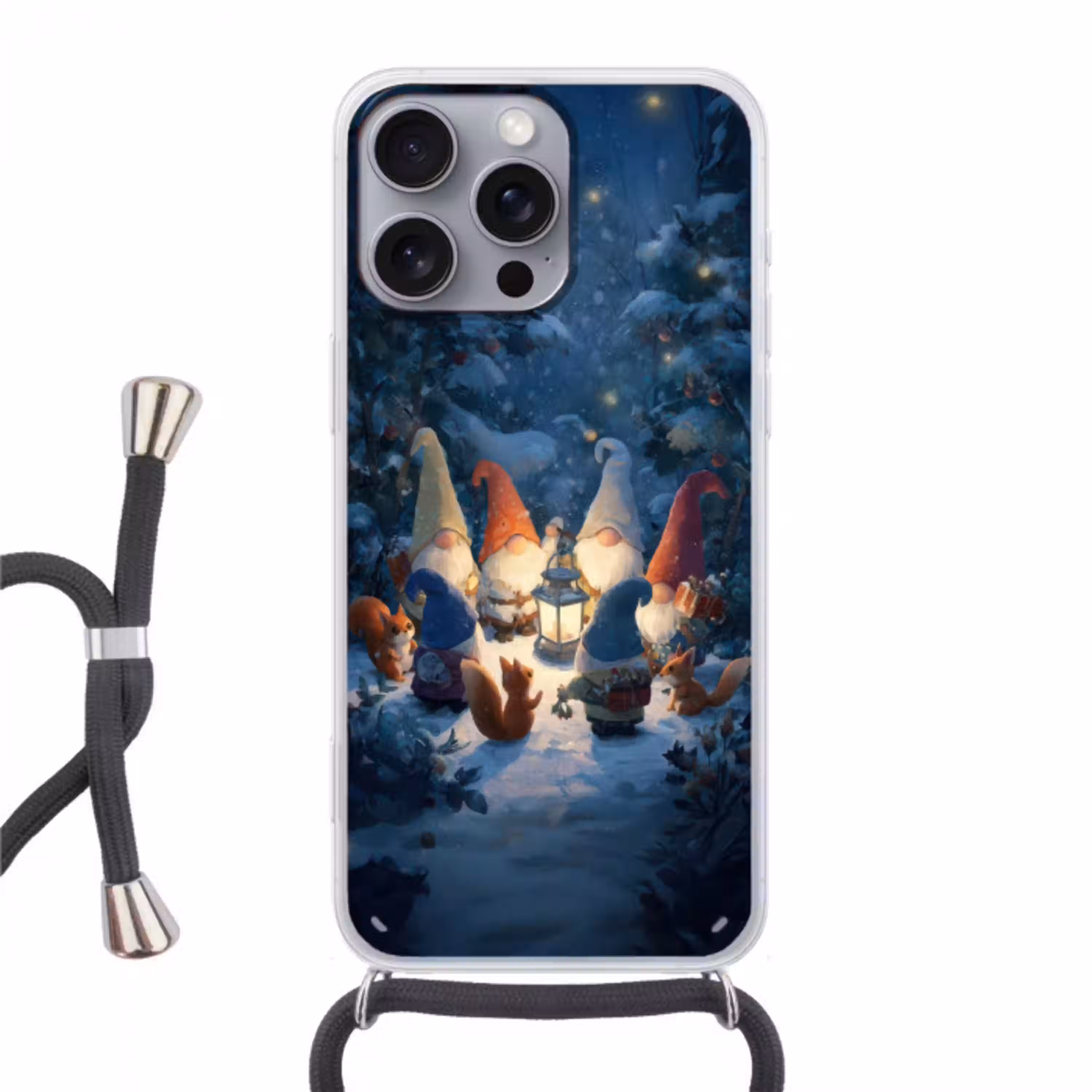 Winter - Gnooms - Eekhoorns - Meerkleurig Hoesje iPhone 16 Pro Max met koord klein -3d