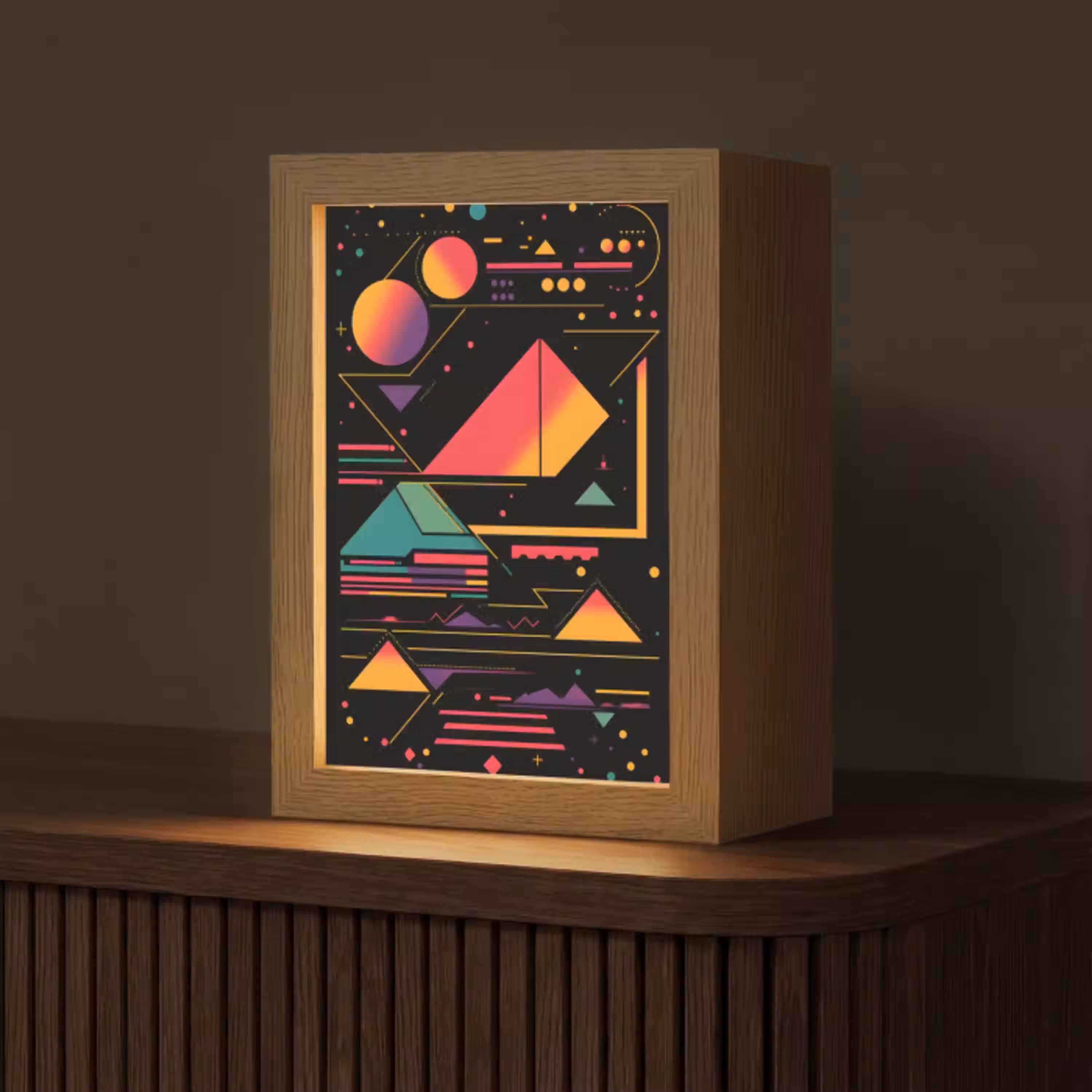 Piramides - Cirkels - Neonkleuren - Geometrisch Light Box met kabel (Tafellamp) klein -z3d_website