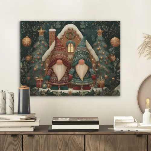 Kerst - Gnomen - Peperkoekhuisje - Rood - Groen PET vilt klein -sfeer1
