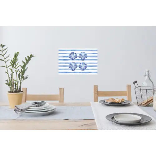Vier schelpen - Blauw - Wit - Strepen Muursticker klein -eettafel