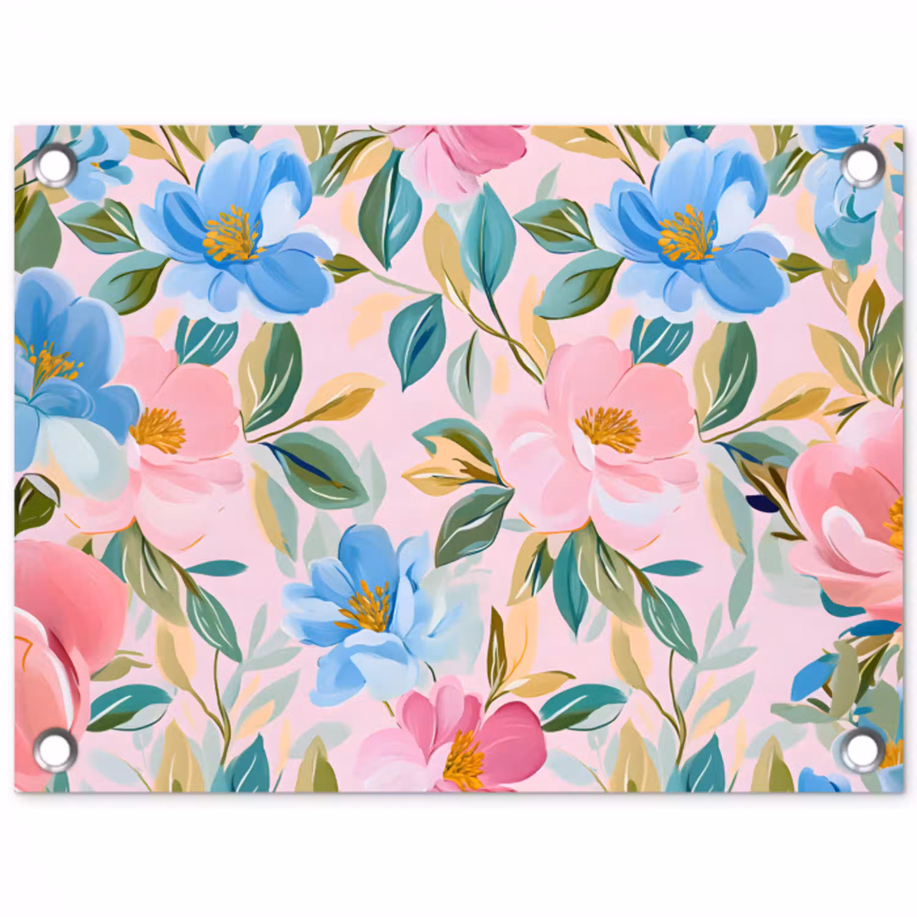 Blauw - Roze - Bloemen tuinposter los doek klein -3d