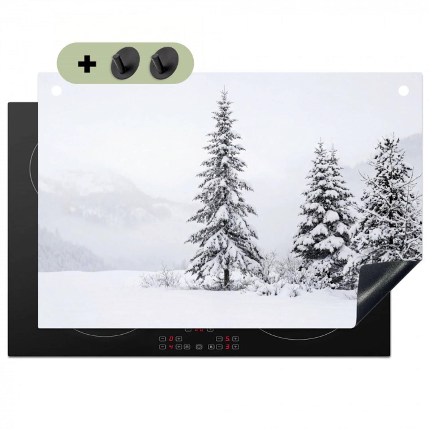Fijnsparren - Sneeuw - Winter - Landschap - Stilte Inductie beschemer met haakjes klein -3d