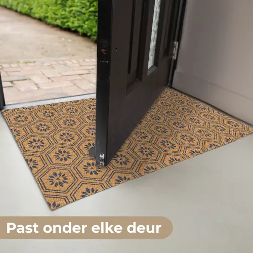 Okergeel - Patroon - Bloem - Donkerblauw Deurmat klein 898 -USP_NL