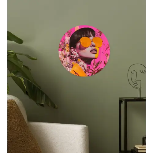 Zonnebril - Oranje - Vrouw - Planten Wandcirkel behangsticker klein -sfeer2