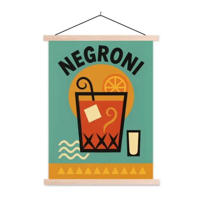 Cocktail - Negroni - Art - Sinaasappel textielposter latten blank klein -3d