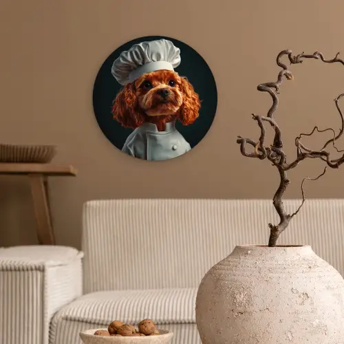 Bruin - Kok - Hondje Wandcirkel kunststof plaat 5mm dik klein -sfeer1